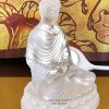 tượng phật thích ca tĩnh tâm đá lưu ly để xe ô tô trắng cao 15cm
