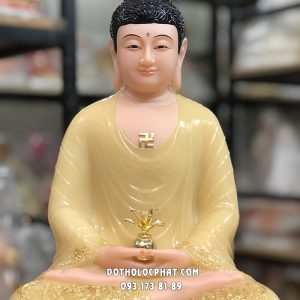 Tượng Phật Dược Sư Vàng Thạch Anh Đế Sen Nở DS-030