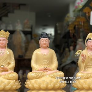 Tượng Ta Bà Tam Thánh Vàng Thạch Anh Đế Hoa Sen Nở TBTT-004