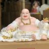 Tượng Di Lặc Trắng Đeo Tràng Hạt Tay Thỏi Vàng DLBT-068