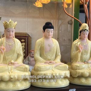 tượng ta bà tam thánh thạch anh áo rủ viền vàng đẹp nhất