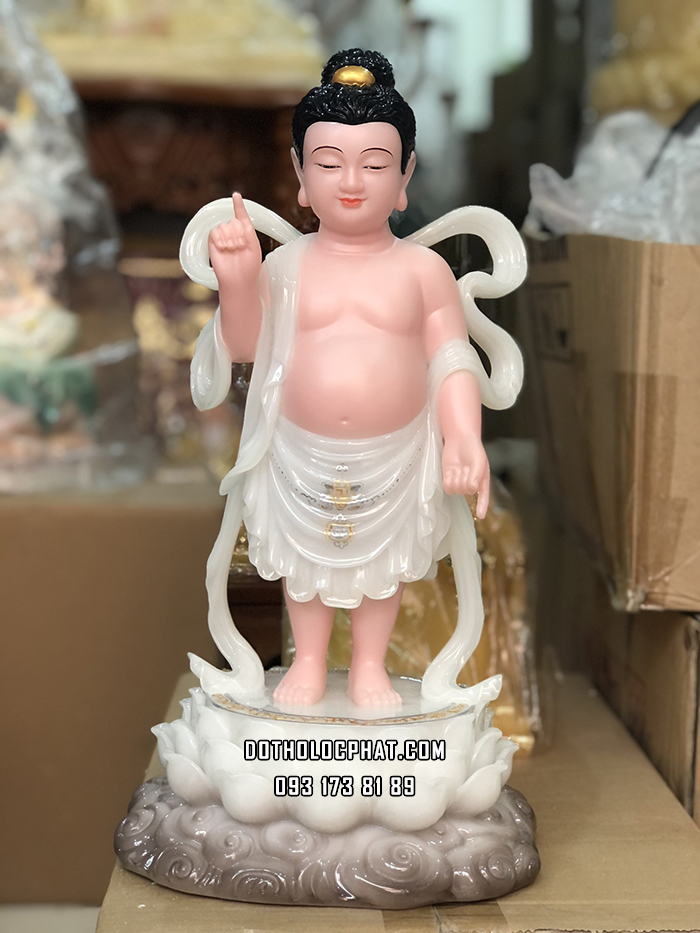 Tượng Phật Đản Sanh Trắng Hoa Văn Đế Mây PDS-008