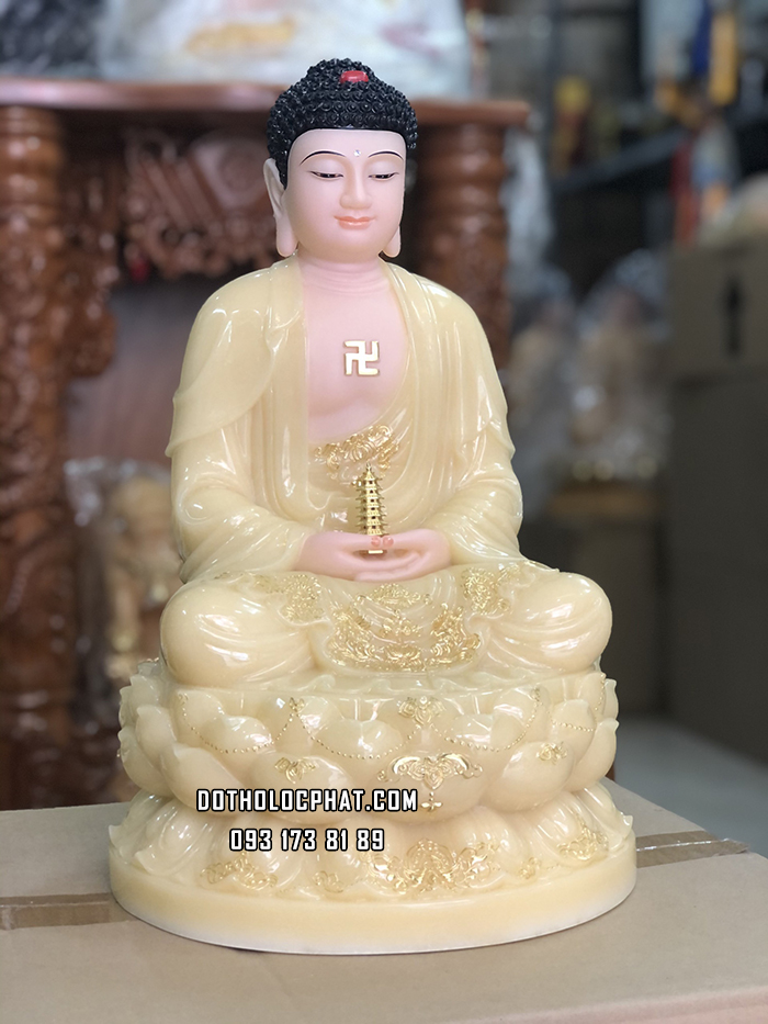 Tượng Phật Dược Sư Bột Đá Thạch Anh Đế Sen DS-034