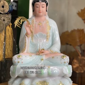 Tượng Phật Quan Âm Bồ Tát Áo Rủ Trắng Xanh QABT-079