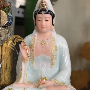 Tượng Phật Quan Âm Bồ Tát Áo Rủ Trắng Xanh QABT-079