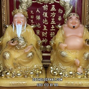 Tượng Thần Tài Thổ Địa Thạch Anh Ngồi Ghế Chậu Vàng ODTT-084