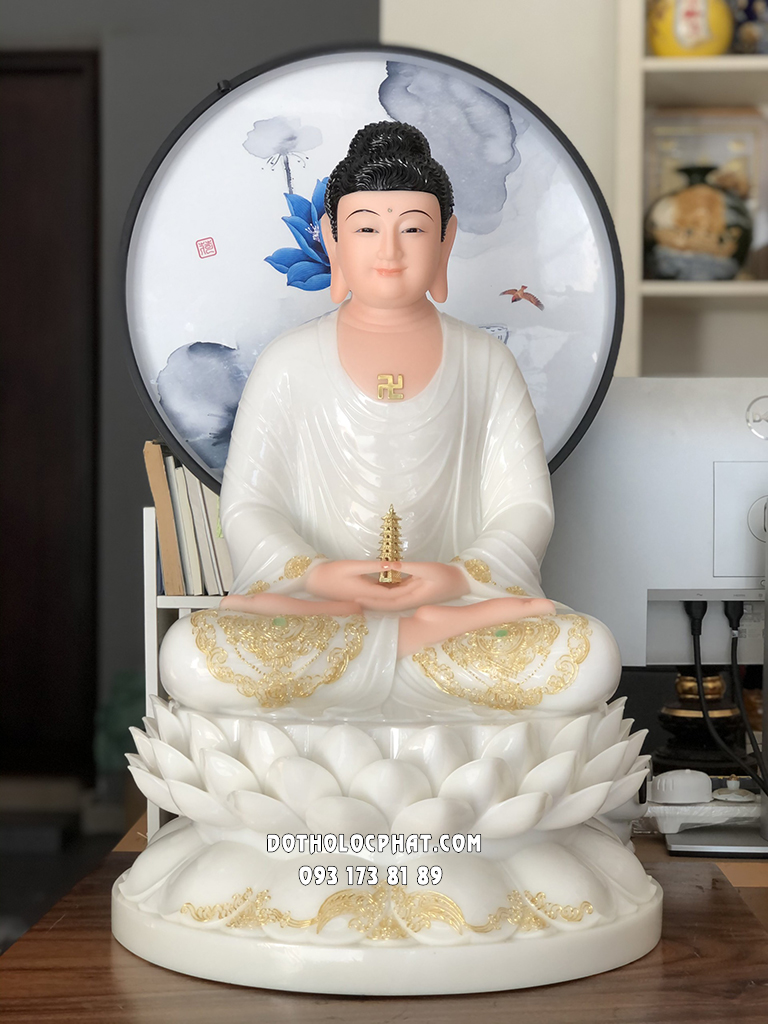Tượng Phật Dược Sư Trắng Đế Sen Nở DS-041 cao 68cm