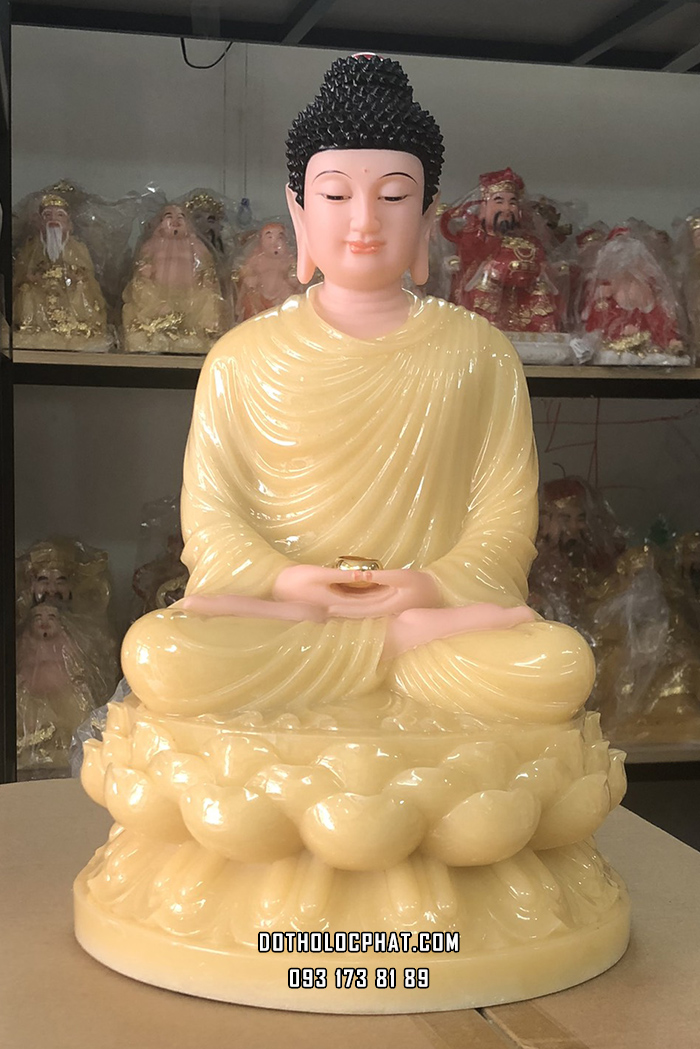 Tượng Phật Thích Ca Vàng Thạch Anh Đế Sen Tròn TCTT-030