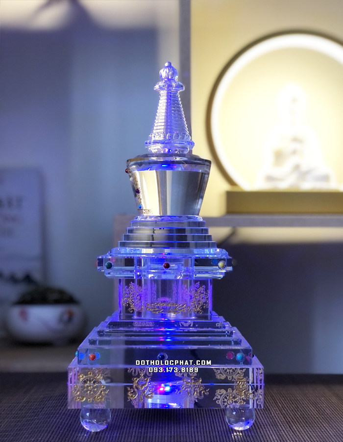 tháp xá lợi phật bằng pha lê đẹp có đèn led đổi màu