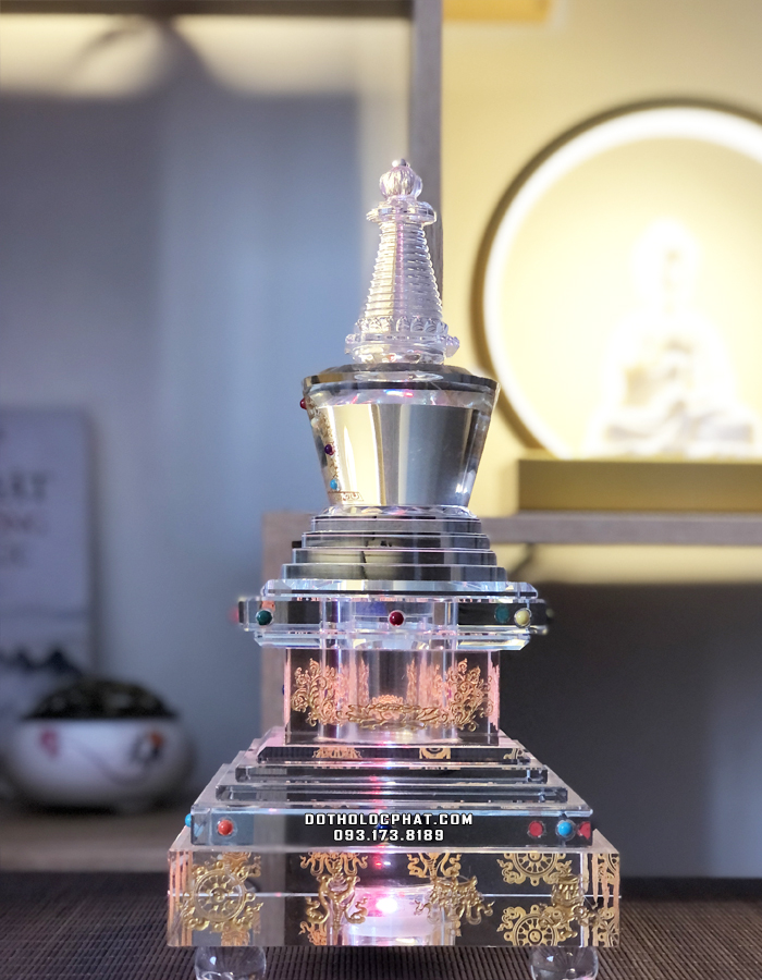 tháp xá lợi phật bằng pha lê đẹp có đèn led đổi màu