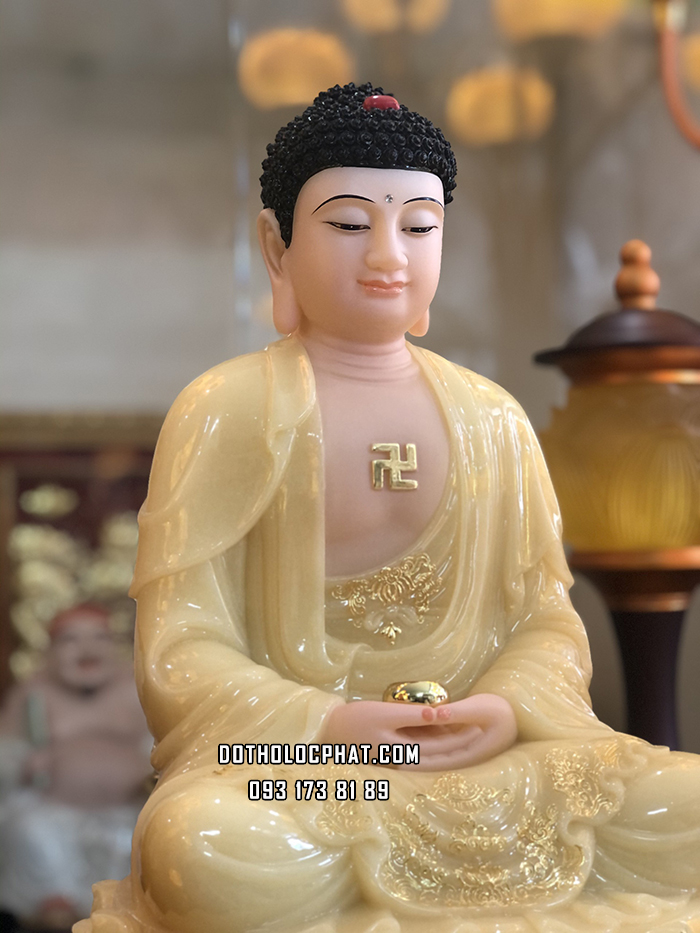 Tượng Phật A Di Đà Thạch Anh Viền Vàng Đế Sen ADD-011