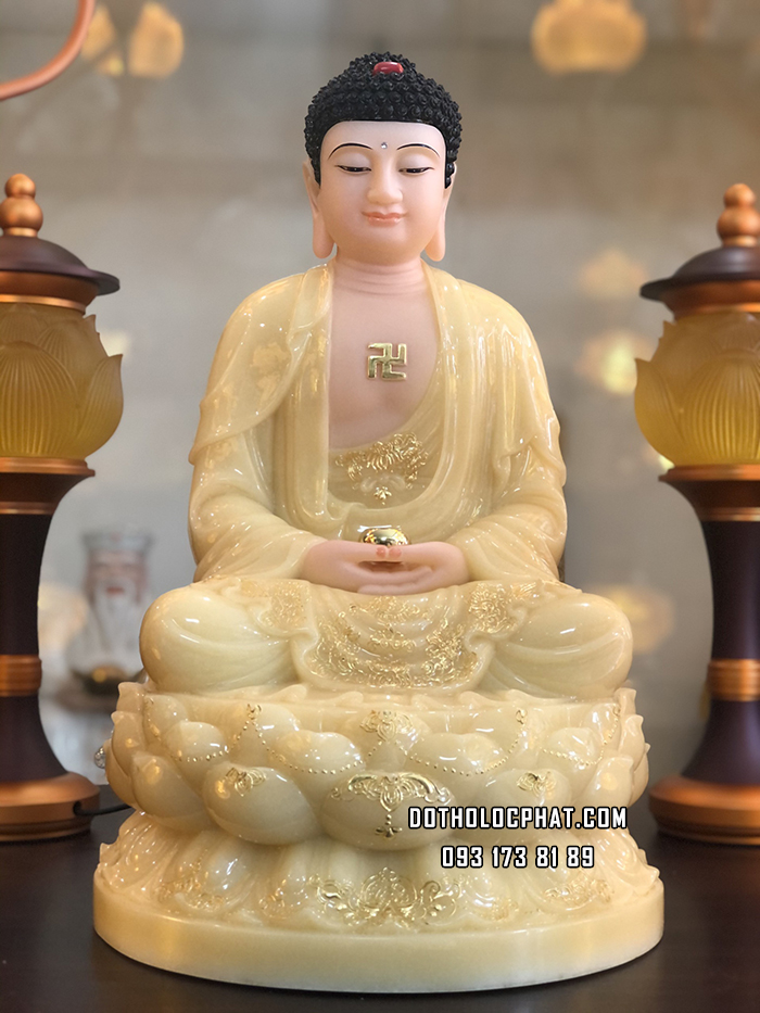 Tượng Phật A Di Đà Thạch Anh Viền Vàng Đế Sen ADD-011