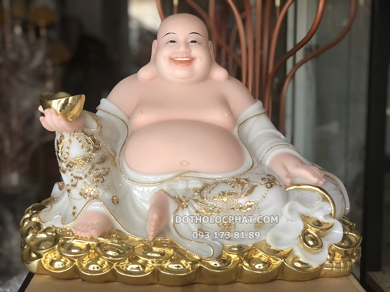 Tượng Phật Di Lặc Áo Trắng Đế Thỏi Vàng DLBT-070