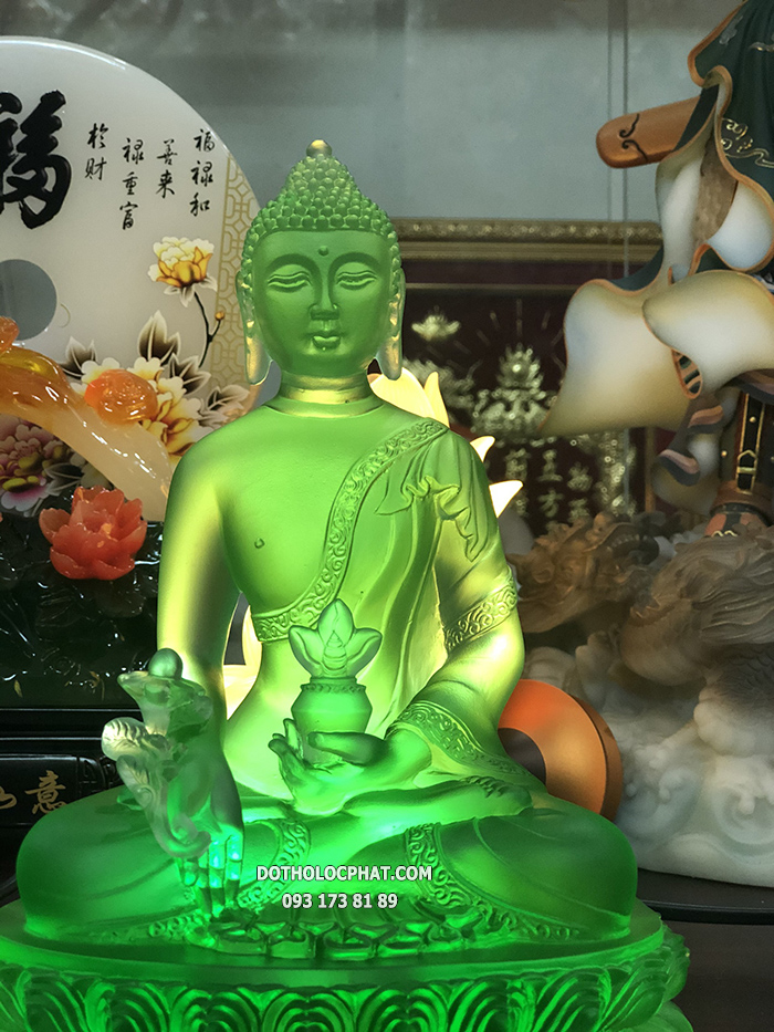 Tượng Phật Dược Sư Lưu Ly Xanh Lá Đế Sen DS-038