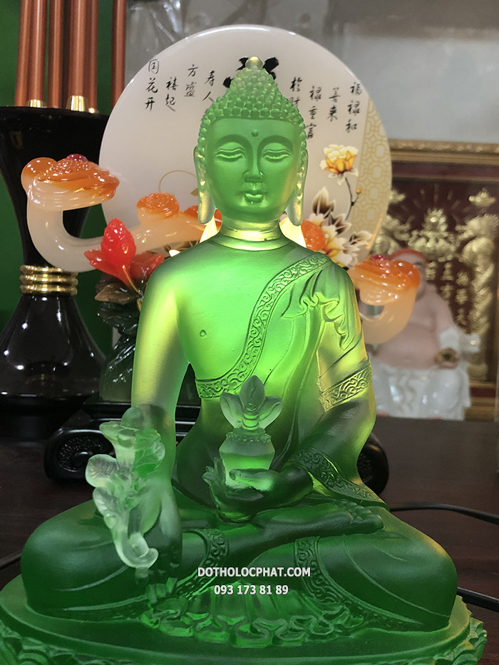 Tượng Phật Dược Sư Lưu Ly Xanh Lá Đế Sen DS-038