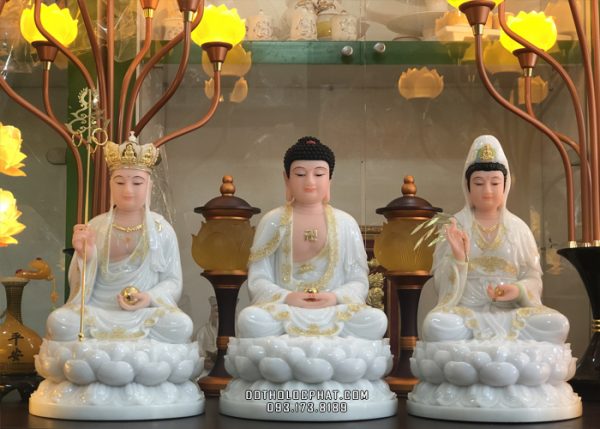 Tượng Ta Bà Tam Thánh trắng viền vàng đẹp