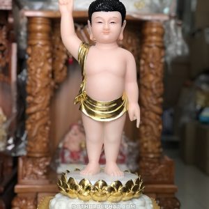 Tượng Phật Đản Sanh Đẹp Đế Mây Áo Dát Vàng PDS-013