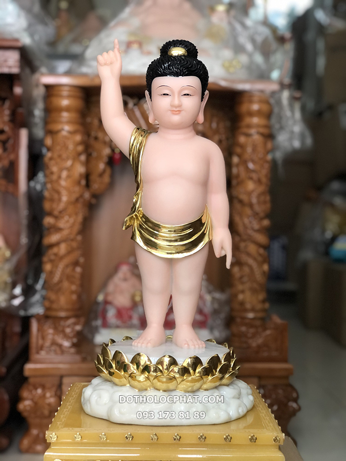 Tượng Phật Đản Sanh Đẹp Đế Mây Áo Dát Vàng PDS-013