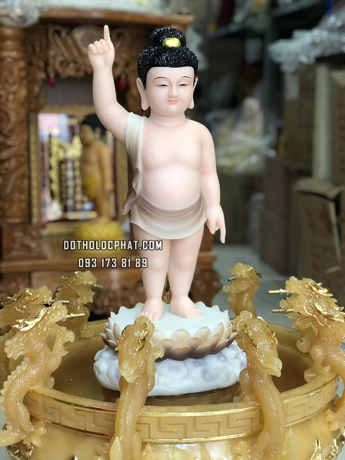 Tượng Phật Đản Sinh Đế Mây Áo Khoáng Nâu PDS-014