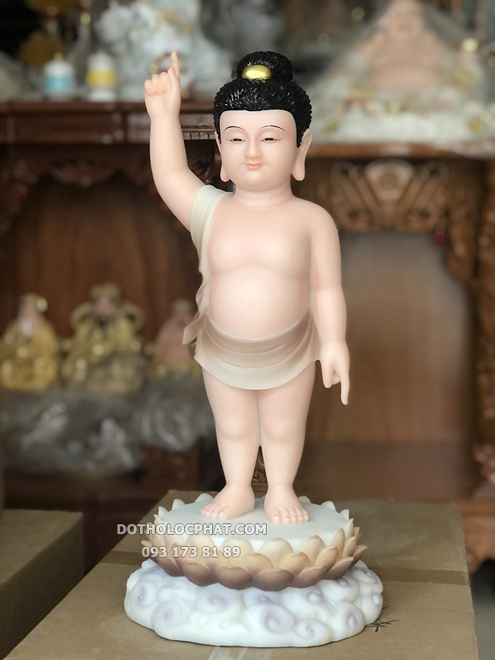 Tượng Phật Đản Sinh Đế Mây Áo Khoáng Nâu PDS-014