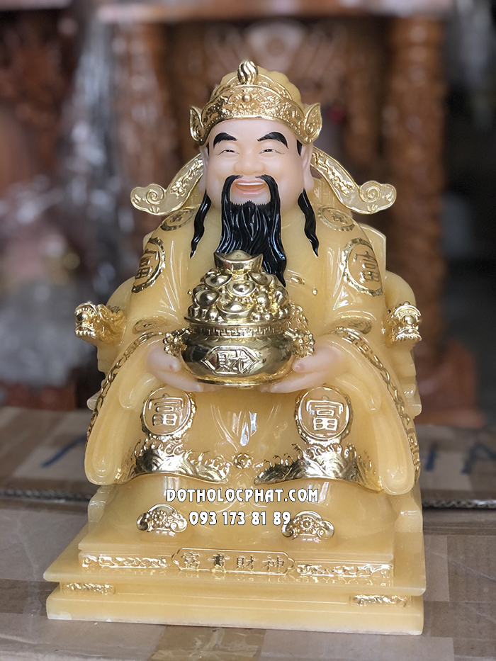 Tượng Thần Tiền Thạch Anh Tay Nâng Chậu Vàng TT-034