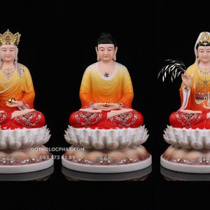 Tượng Ta Bà Tam Thánh Áo Gấm Đỏ Đế Sen Nở TBTT-010