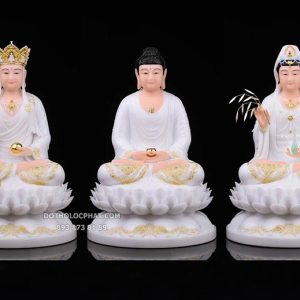 Tượng Ta Bà Tam Thánh Áo Trắng Đế Sen Nở TBTT-009