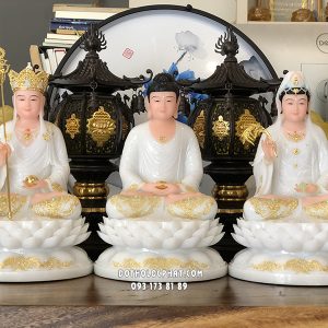 Tượng Ta Bà Tam Thánh Áo Trắng Đế Sen Nở TBTT-009