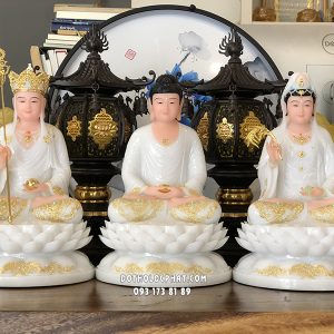 Tượng Ta Bà Tam Thánh Áo Trắng Đế Sen Nở TBTT-009