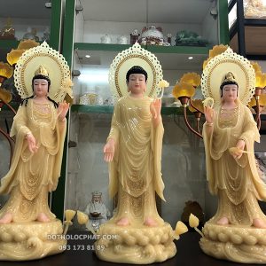 Tượng Tây Phương Tam Thánh Đứng Thạch Anh Hào Quang TPTT-042
