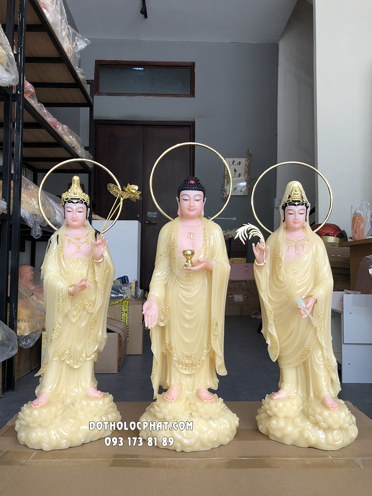 Tây Phương Tam Thánh Đứng Song Liên Thạch Anh Đế Mây TPTT-049