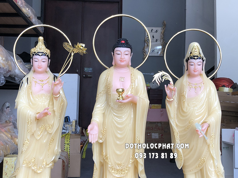 Tây Phương Tam Thánh Đứng Song Liên Thạch Anh Đế Mây TPTT-049