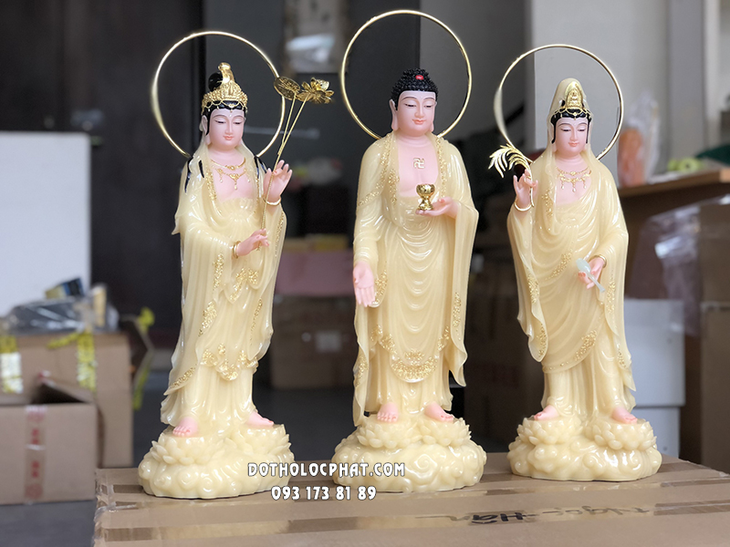 Tây Phương Tam Thánh Đứng Song Liên Thạch Anh Đế Mây TPTT-049