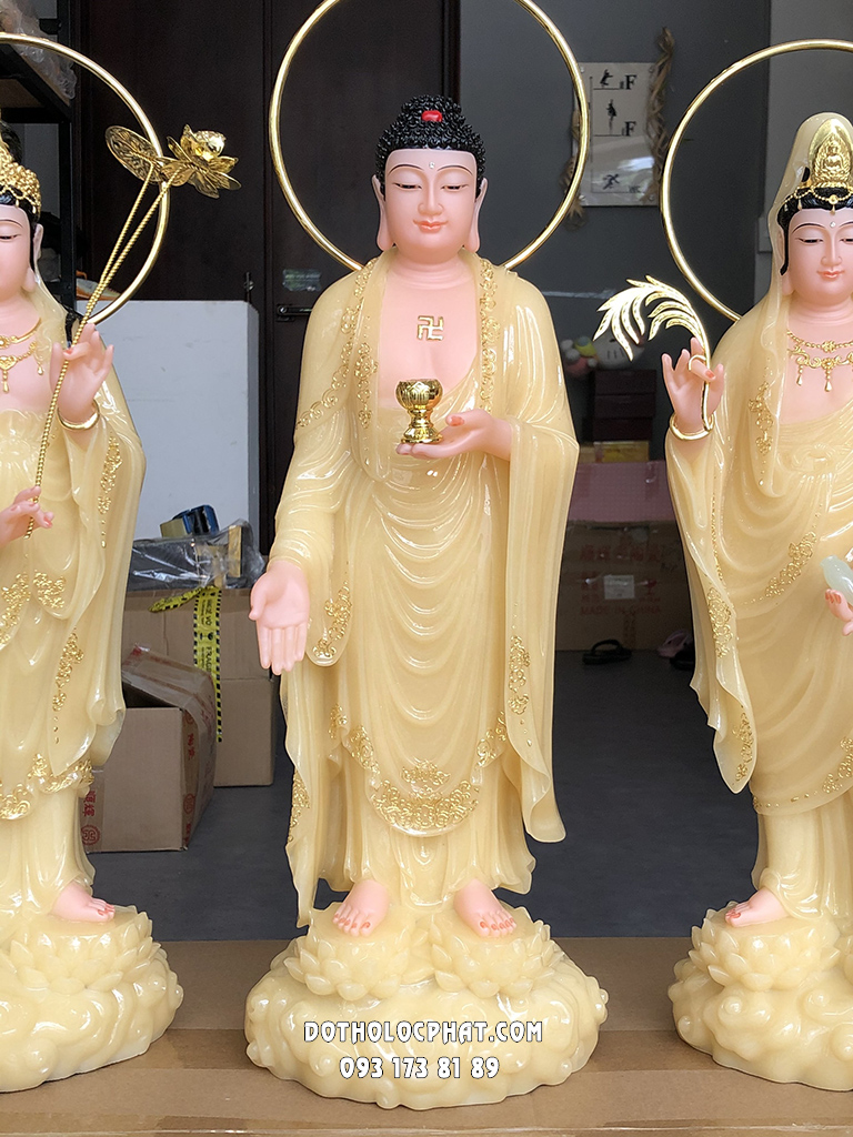 Tây Phương Tam Thánh Đứng Song Liên Thạch Anh Đế Mây TPTT-049