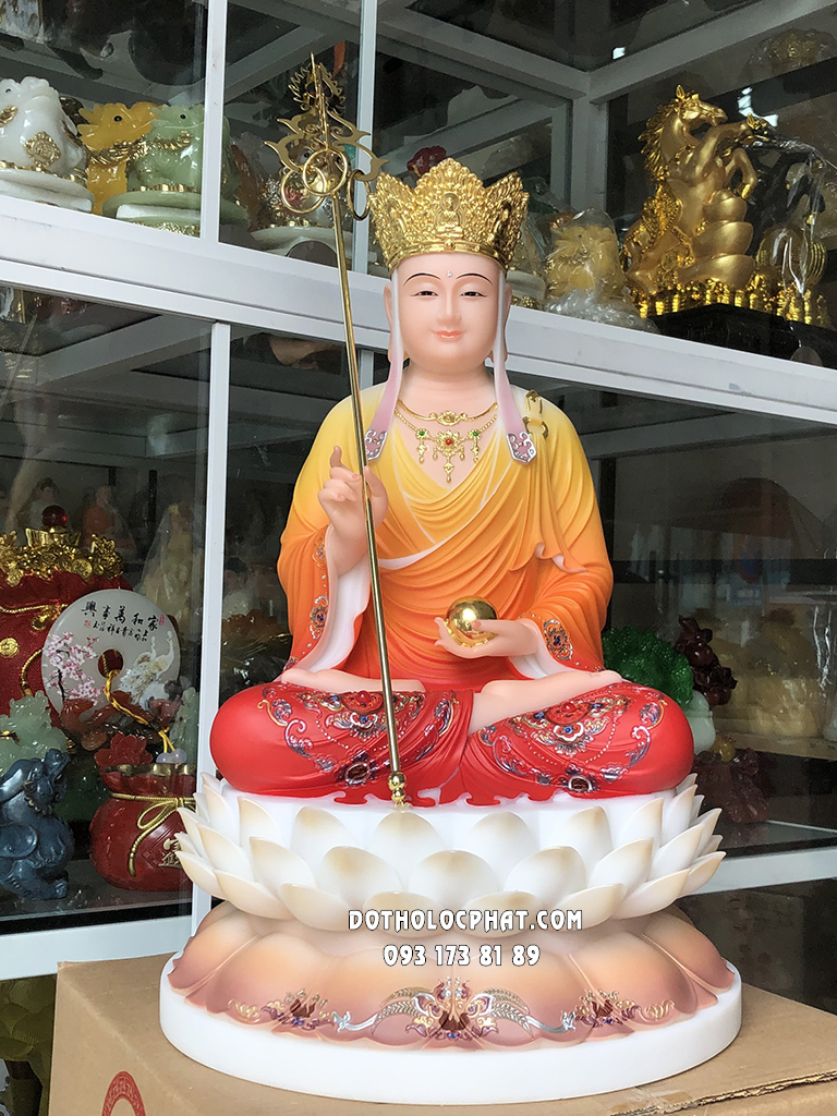 Tượng Địa Tạng Áo Gấm Đỏ Đế Hoa Sen Nở DT-037