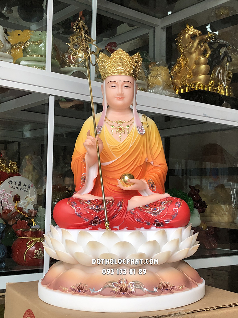 Tượng Địa Tạng Áo Gấm Đỏ Đế Hoa Sen Nở DT-037