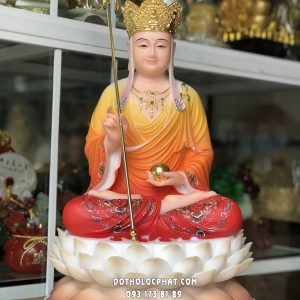 Tượng Địa Tạng Áo Gấm Đỏ Đế Hoa Sen Nở DT-037