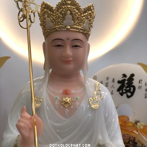 Tượng Địa Tạng Áo Trắng Đế Hoa Sen Nở DT-036