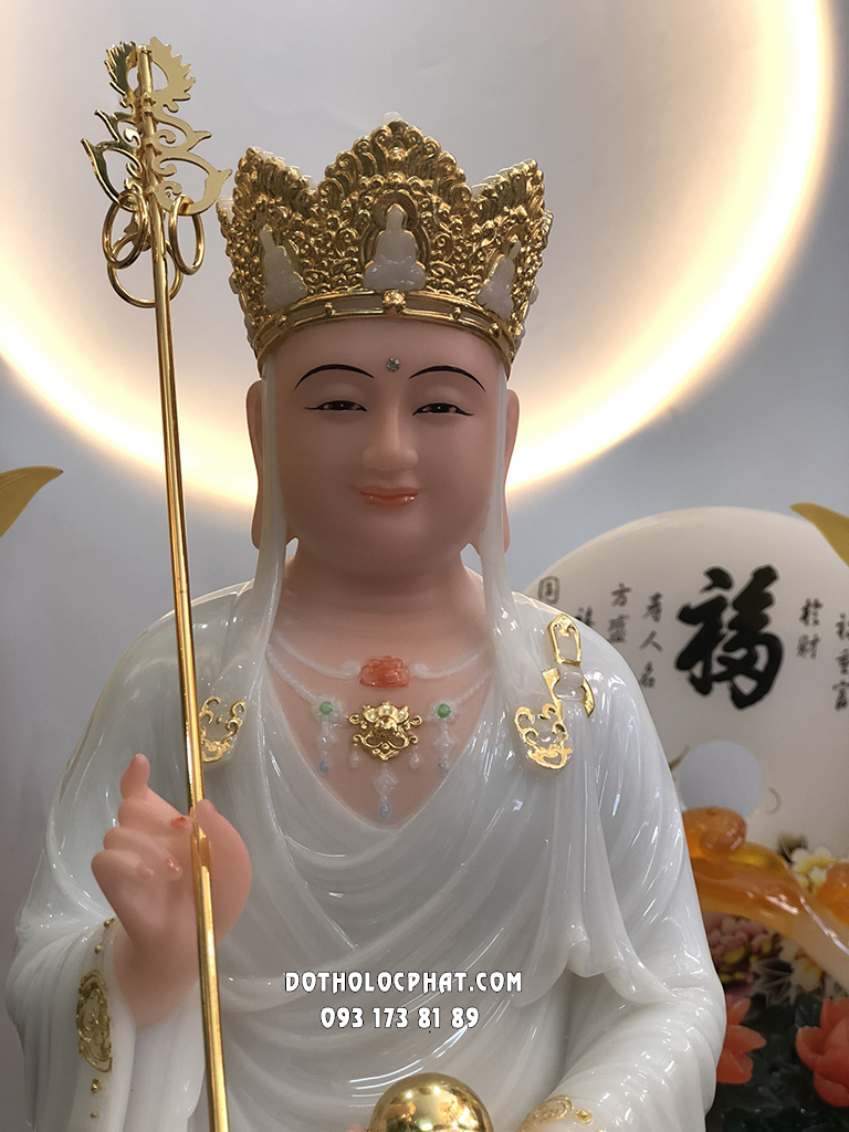 Tượng Địa Tạng Áo Trắng Đế Hoa Sen Nở DT-036