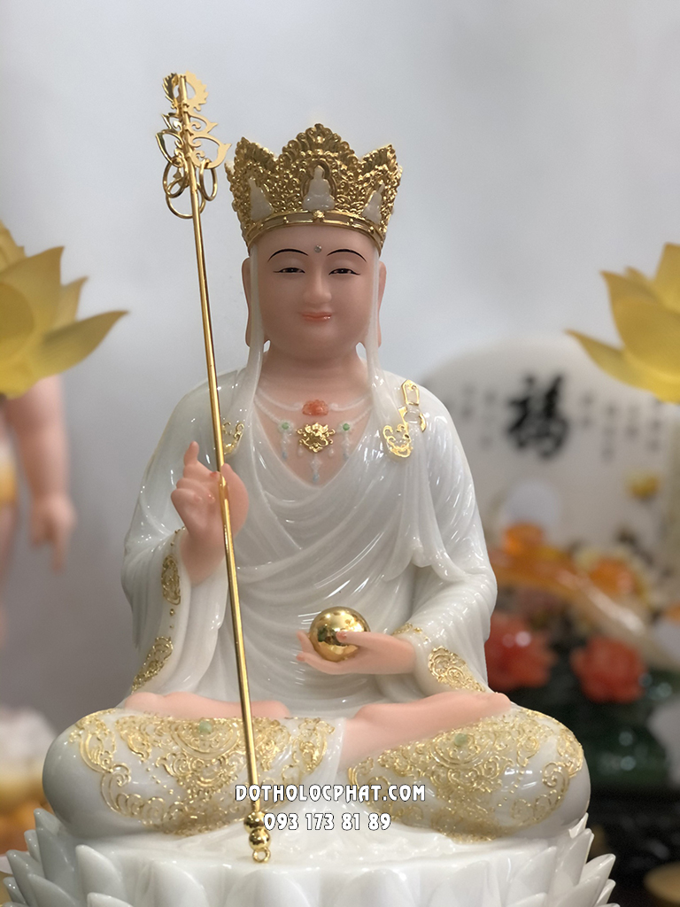 Tượng Địa Tạng Áo Trắng Đế Hoa Sen Nở DT-036