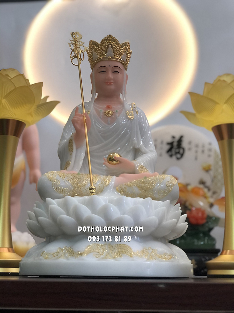 Tượng Địa Tạng Áo Trắng Đế Hoa Sen Nở DT-036