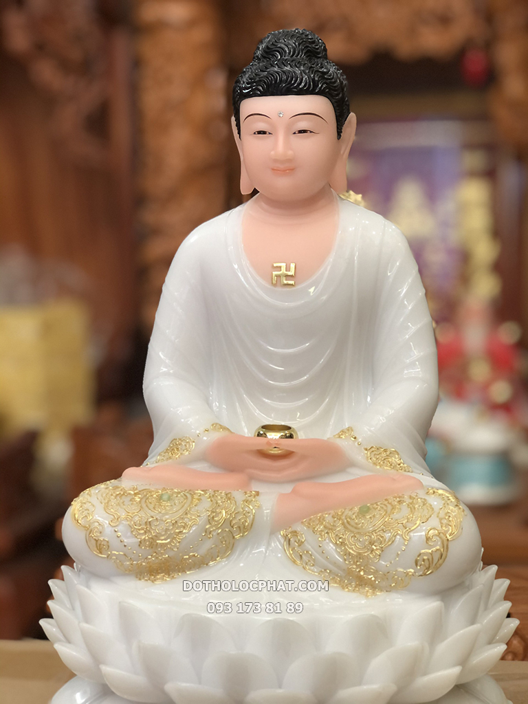 Tượng Phật A Di Đà Áo Trắng Đế Sen Nở ADD-014