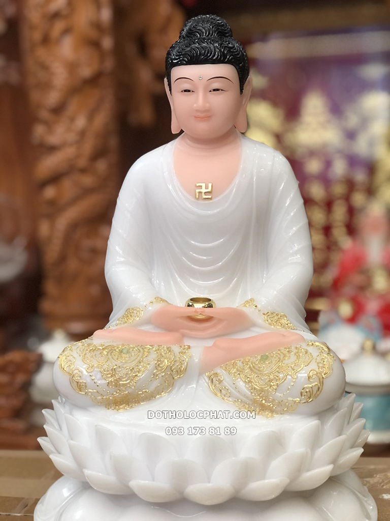 Tượng Phật A Di Đà Áo Trắng Đế Sen Nở ADD-014
