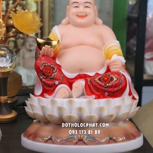 Tượng Phật Di Lặc Gấm Đỏ Đế Hoa Sen Nở DL-072