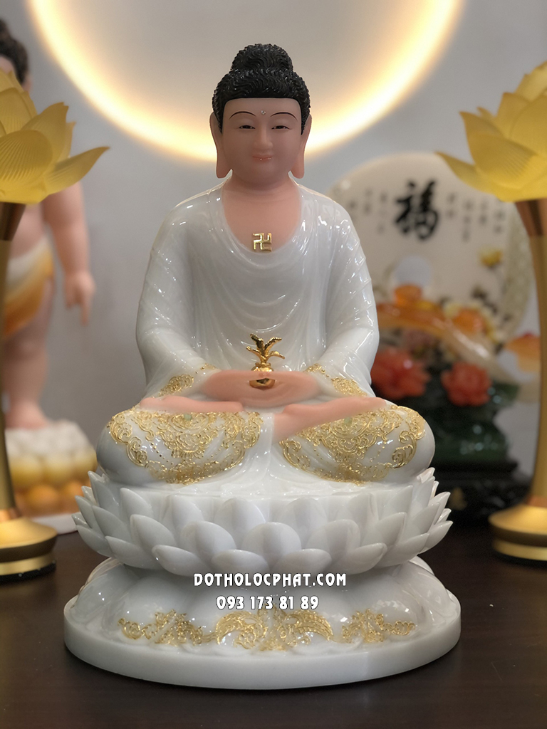 Tượng Phật Dược Sư Trắng Đế Sen Nở DS-041