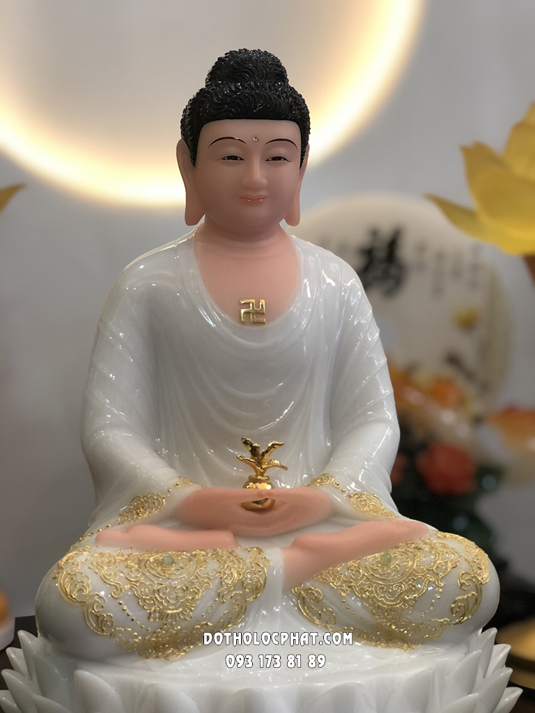 Tượng Phật Dược Sư Trắng Đế Sen Nở DS-041