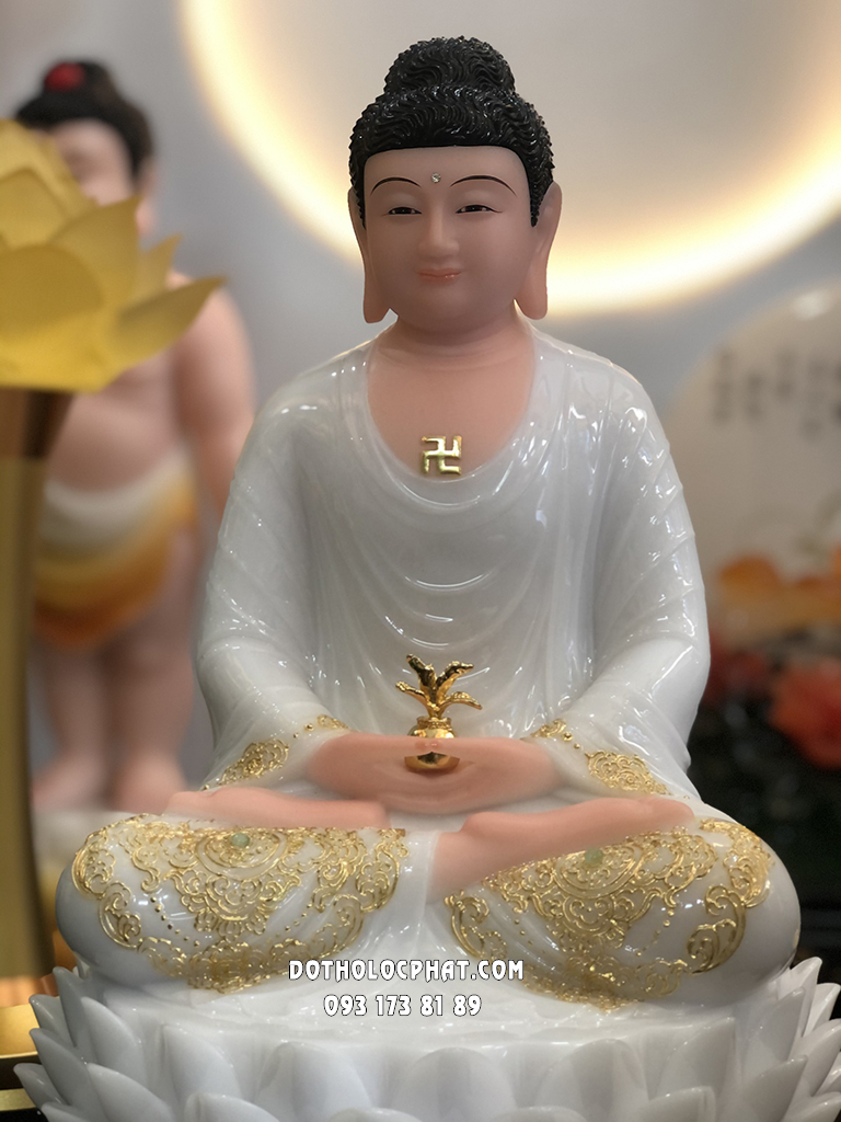 Tượng Phật Dược Sư Trắng Đế Sen Nở DS-041