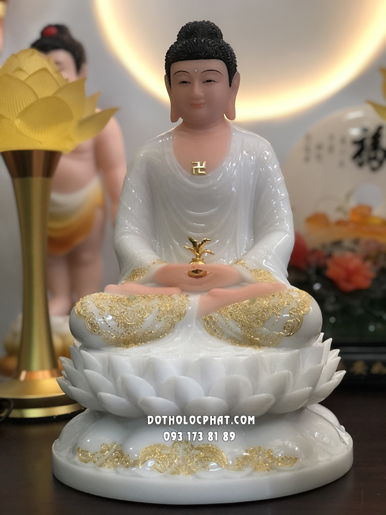 Tượng Phật Dược Sư Trắng Đế Sen Nở DS-041