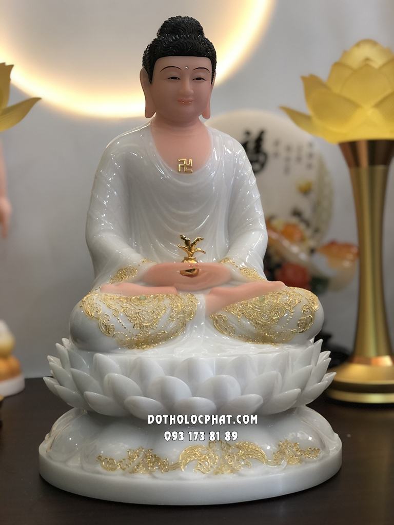 Tượng Phật Dược Sư Trắng Đế Sen Nở DS-041