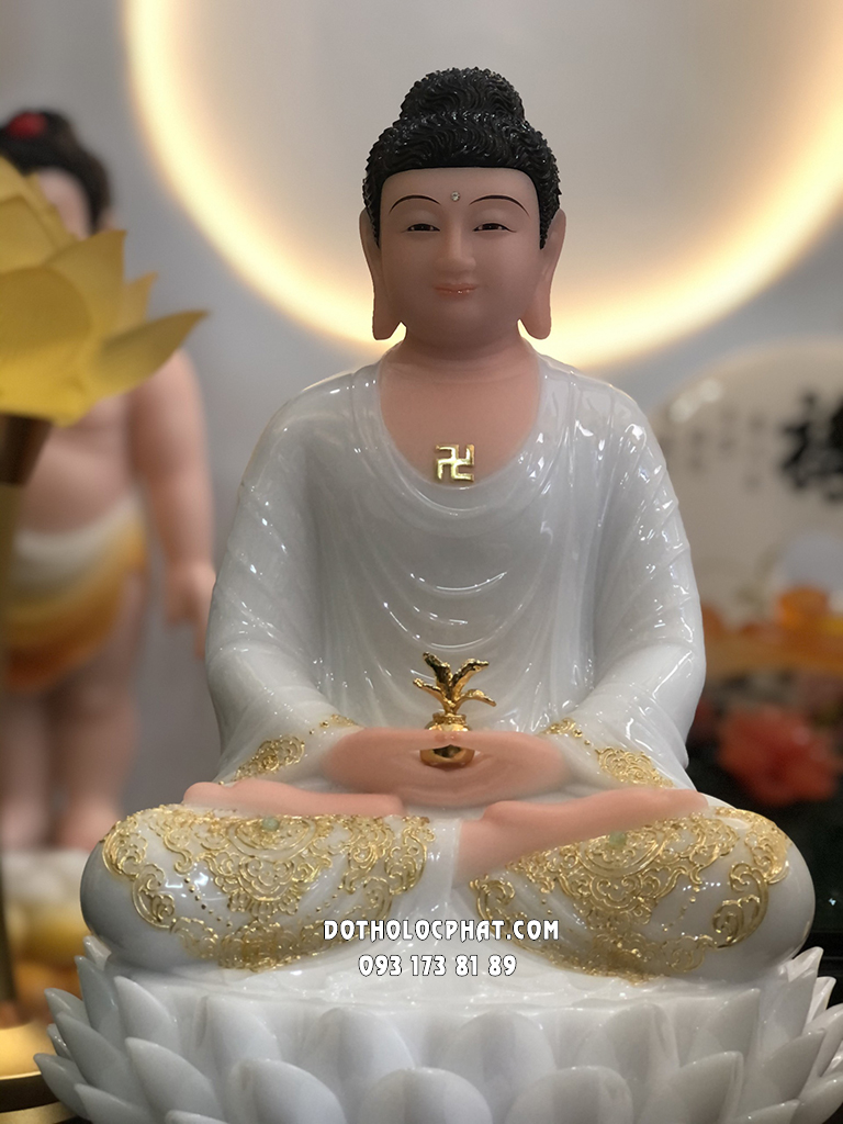 Tượng Phật Dược Sư Trắng Đế Sen Nở DS-041